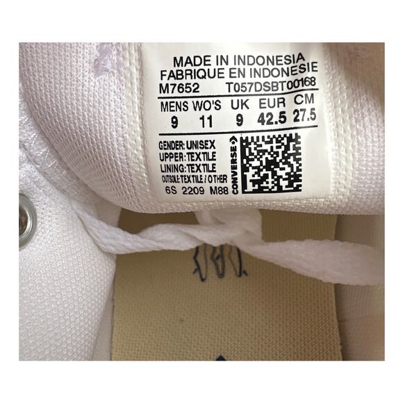 Converse Chuck Taylor All Star Low White Unisex Size M9 W11 New No Box - Picture 5 of 6